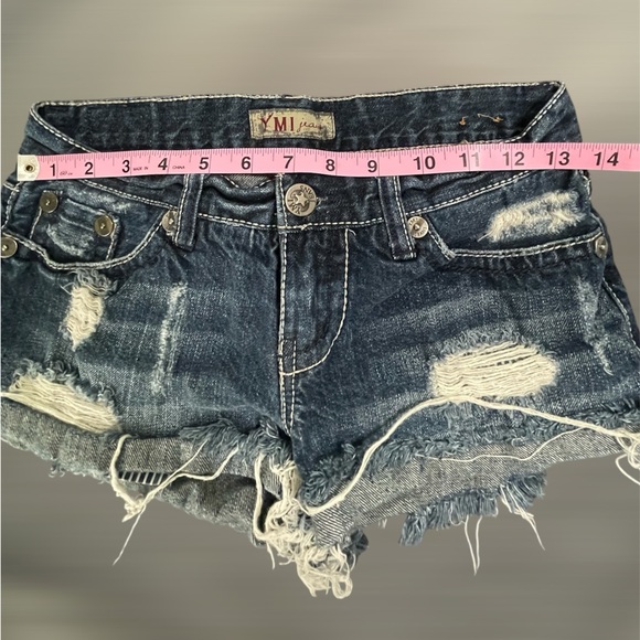 YMI Women's Distressed Jean Shorts - Dark Blue - Picture 9 of 11